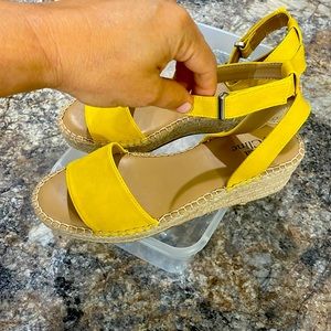 Mustard yellow wedge sandals
